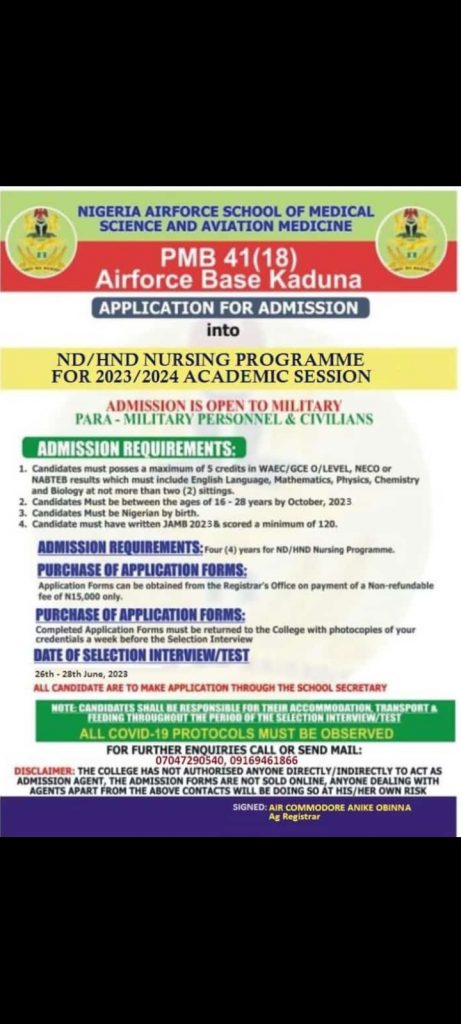 Nigeria Airforce School of Medical Science and Aviation Medicine Application Form Admission 